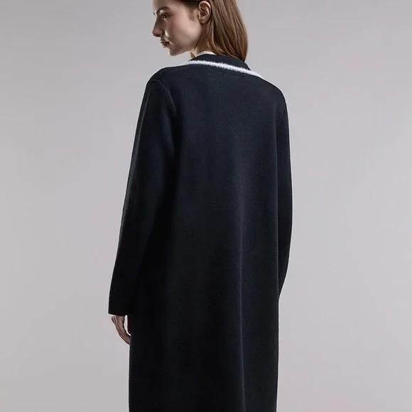 BNWOT Zara Elegant Black and White Trim Women's Knit Coat - Picture 3 of 4